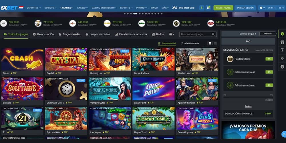 Juegos de 1xBet casino