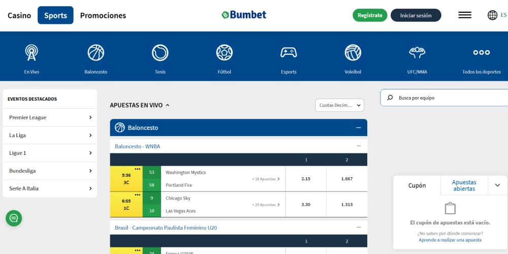 Sección de deportes del casino Bumbet