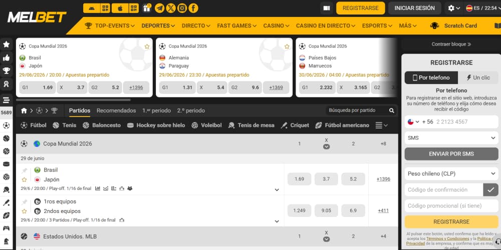 Sección de deportes del casino Melbet