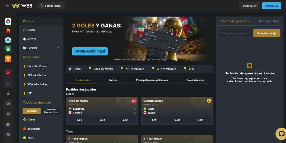 Sección de deportes del casino W88